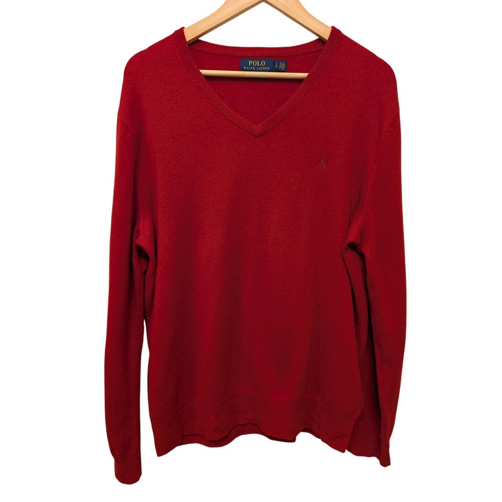 POLO Ralph Lauren Washable Cashmere Sweater Red V-Neck Pullover Luxe Stretch